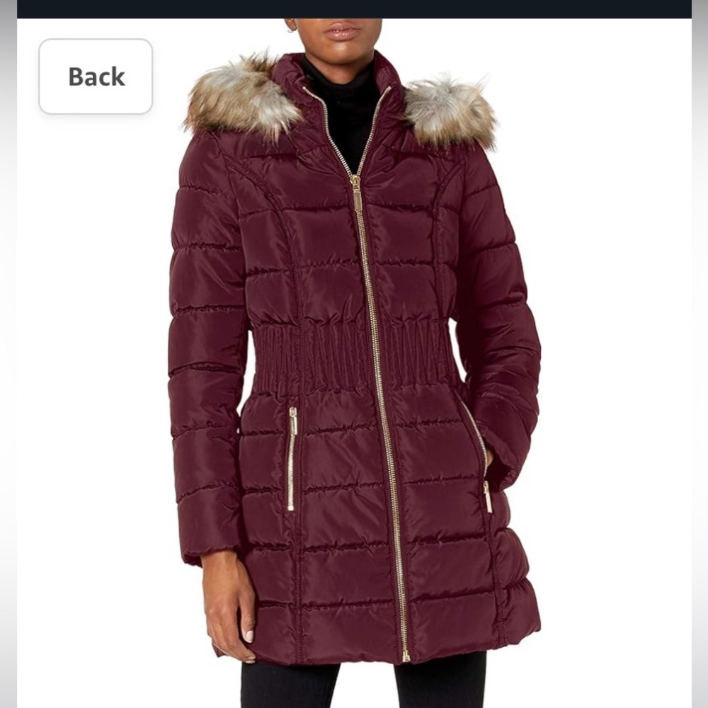 Laundry by Shelli Segal Women's 3/4 Puffer Jacket & Faux Fur Hood (removable)